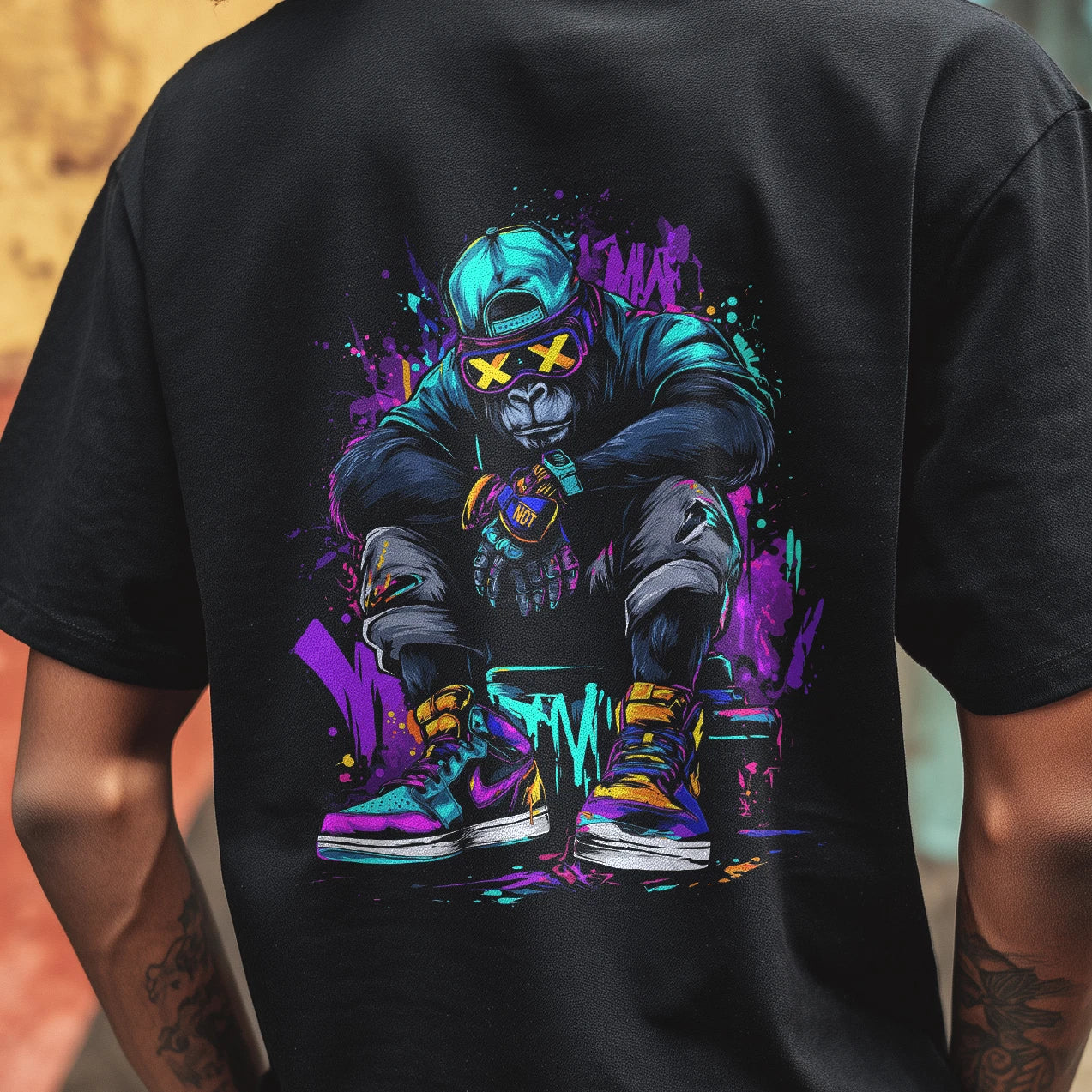 Gorilla Streetwear T-Shirt, Urban Graffiti Tee, Colorful Original Art