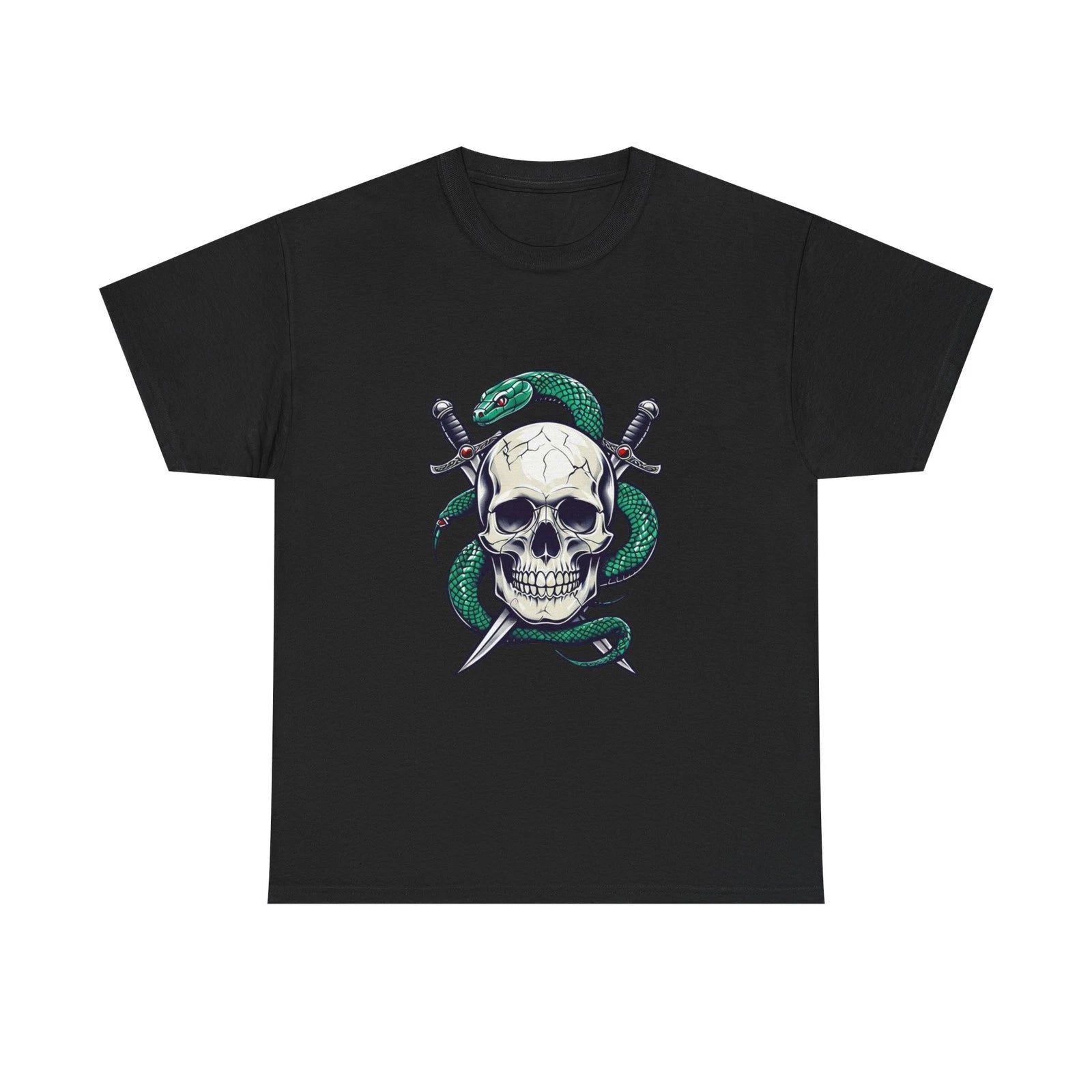 Skull and Snake Black Graphic Tee, Unisex Heavy Cotton Shirt, Edgy Streetwear