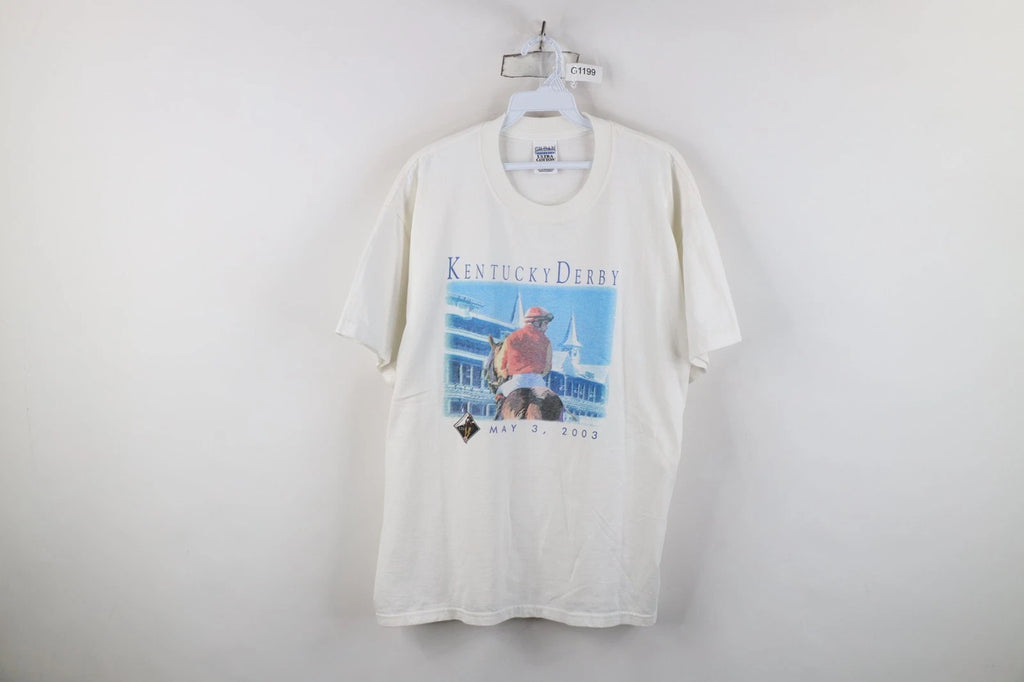 Vintage Y2K Mens Large 2003 129th Kentucky Derby Horse Racing T-Shirt White