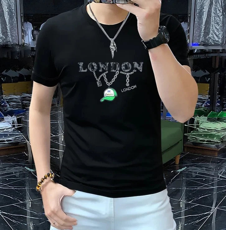 New Men Luxury Diamond Rhinestones T-Shirt High Quality 4 Colors