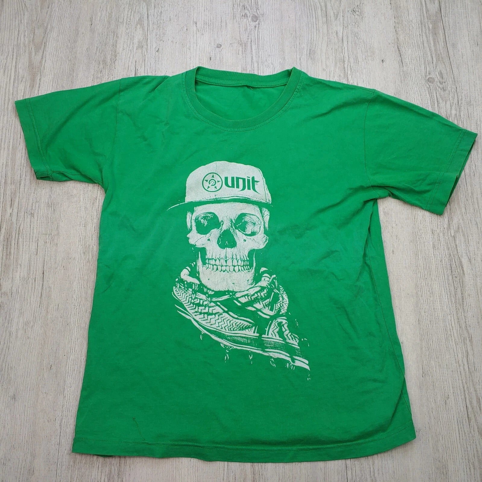 Men’s Green Unit Skull Graphic T-Shirt Crewneck Tee Streetwear Style Casual
