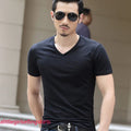 Men Cotton T-Shirt V-Neck Fashion Slim Fit Solid T-Shirts Tops Tees Short Sleeve