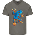 A Cool Frog Climbing Up Mens V-Neck Cotton T-Shirt