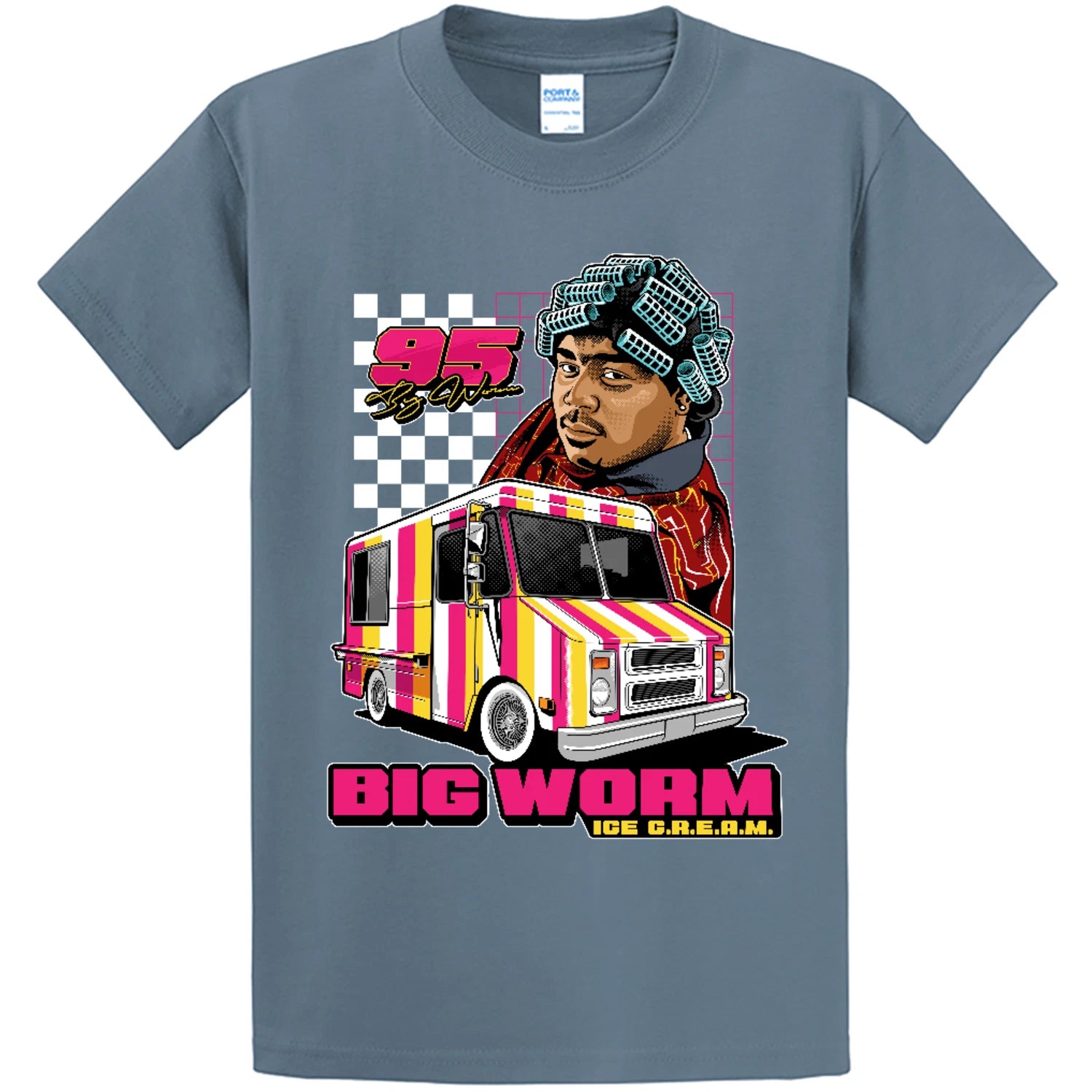 NEW STREETWEAR ON DEMAND BIG WORM RACING STONE BLUE Tee Shirt SM-4XL MADE IN USA