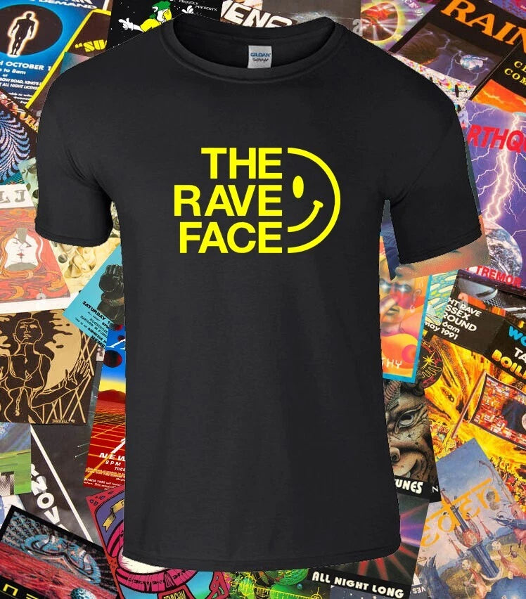 THE RAVE FACE T-SHIRT EDM ACID HOUSE DANCE MUSIC DJ VINYL RECORD 90s RAVE TSHIRT