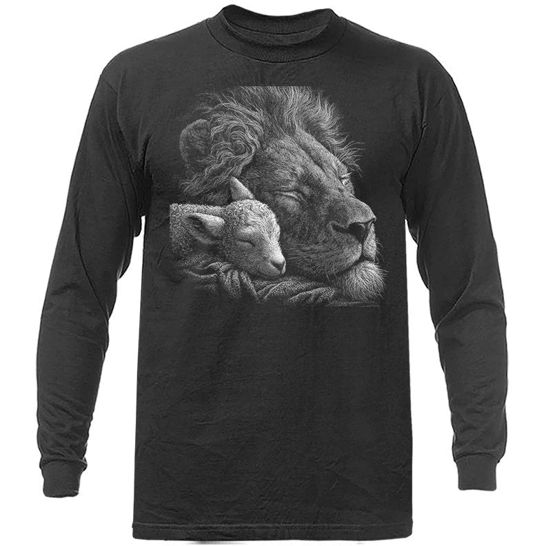 Lion and Lamb Christian Faith Jesus Lion of Judah Religious Long Sleeve Shirt