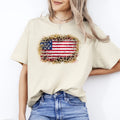 America leopard glitter flag T-Shirt Distressed stylish US flag Unisex tee White