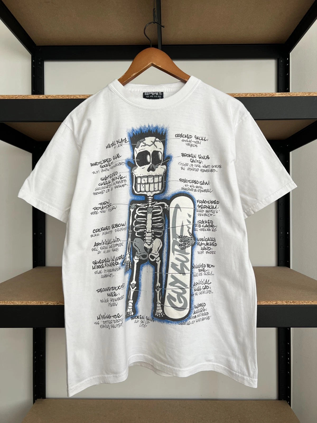 Vintage Spirit Skateboards Skeleton Skull Y2k White T-shirt Sz S