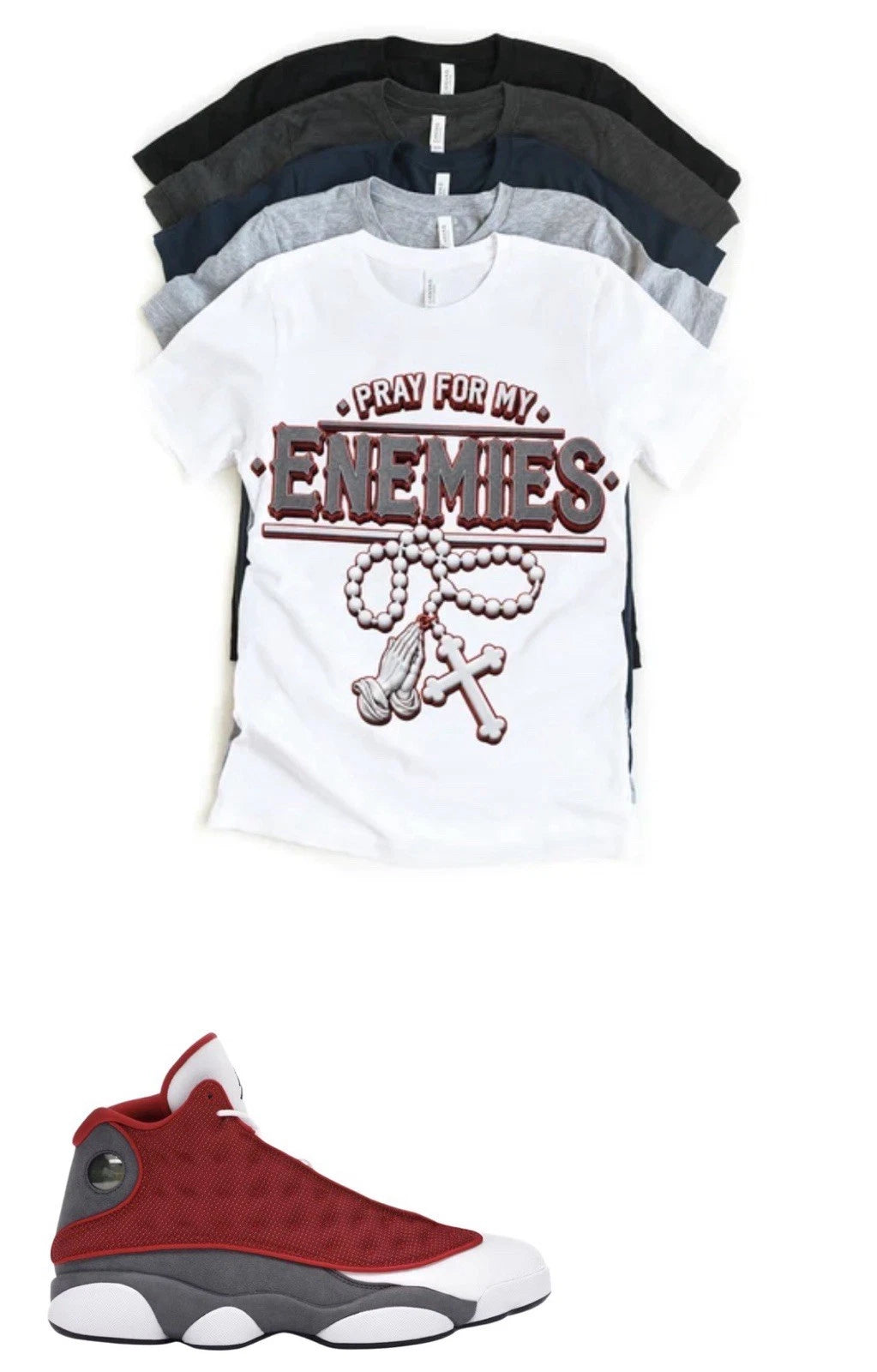 Custom Printed Shirt To Match AJ Retro 13 Red Wolf Grey White Shoes Enemies Tee