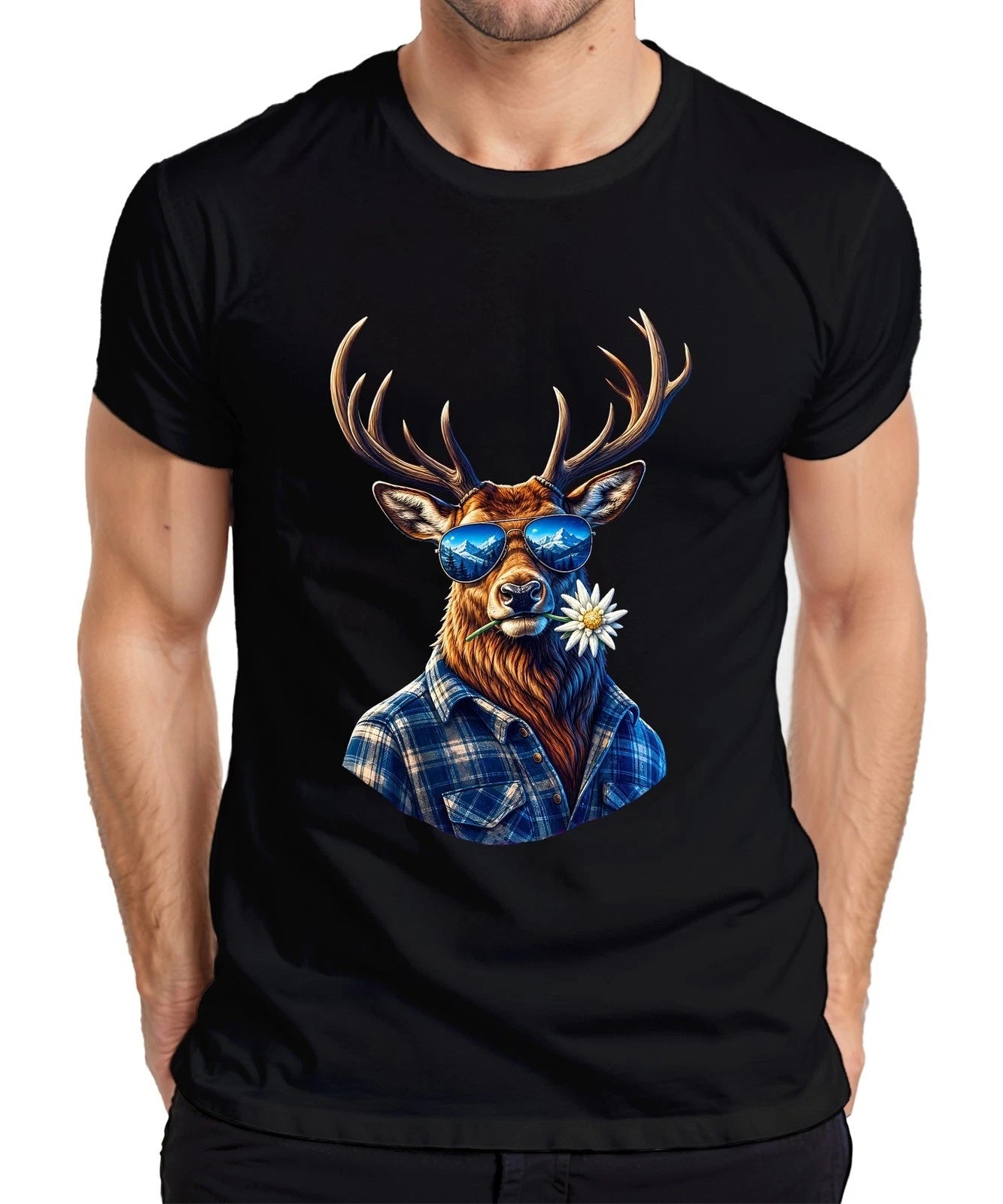 Hirsch Alpen Edelweiss Sunglasses Hiking Bavaria Lederhosen Hunter Men's T-Shirt
