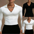 Men's Polyester Spandex Blend Long Sleeve V Neck Striped Pullover for Movement