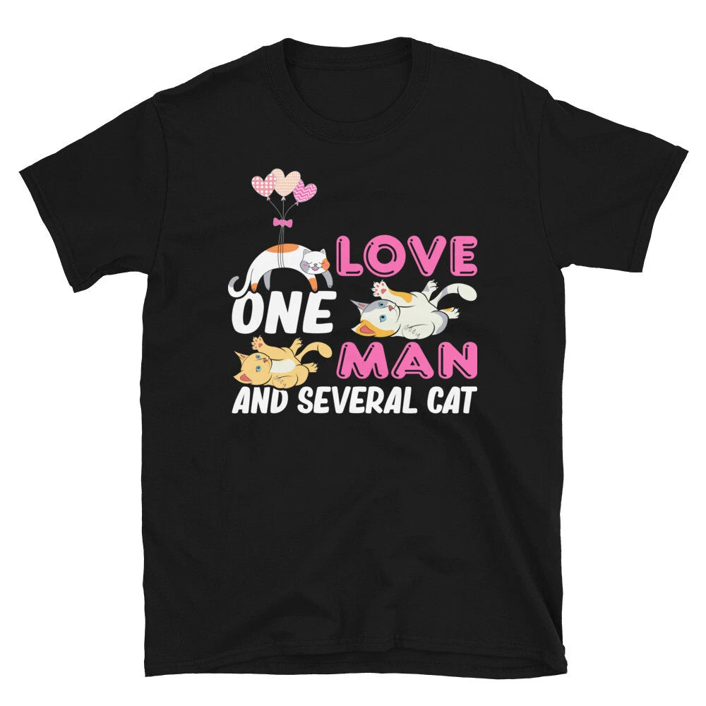 Love One Man Cute Cat Funny Animal Kitty Cats T-Shirt