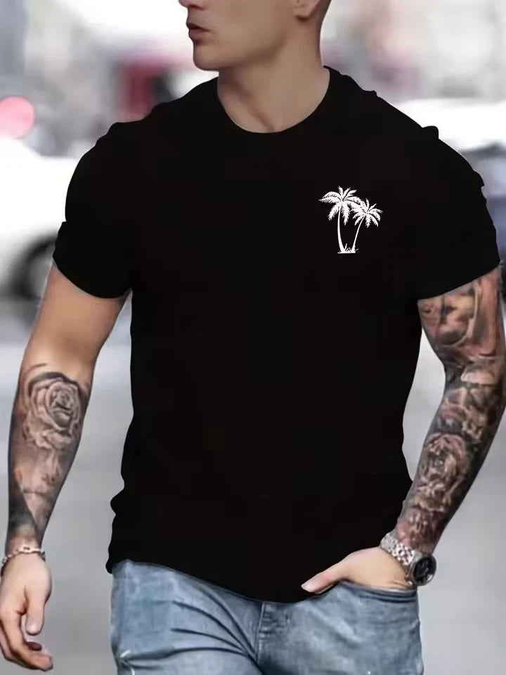 Palm Tree Graphic Print T Shirt Mens Cotton Summer Casual Beach Tee Classic Top