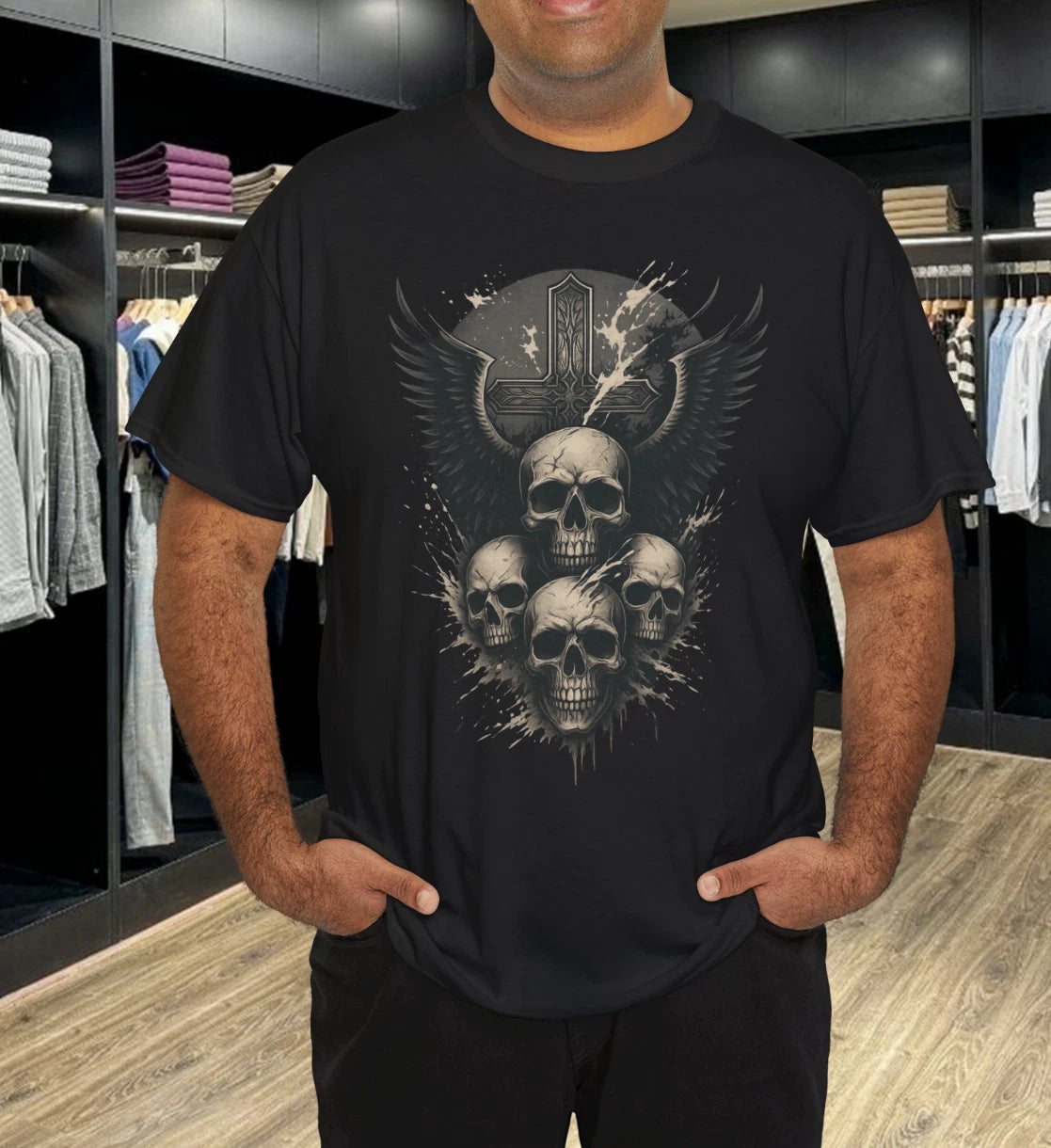 Gothic Skull Cross Art Wings Grunge Punk Emo Aesthetic T-Shirt