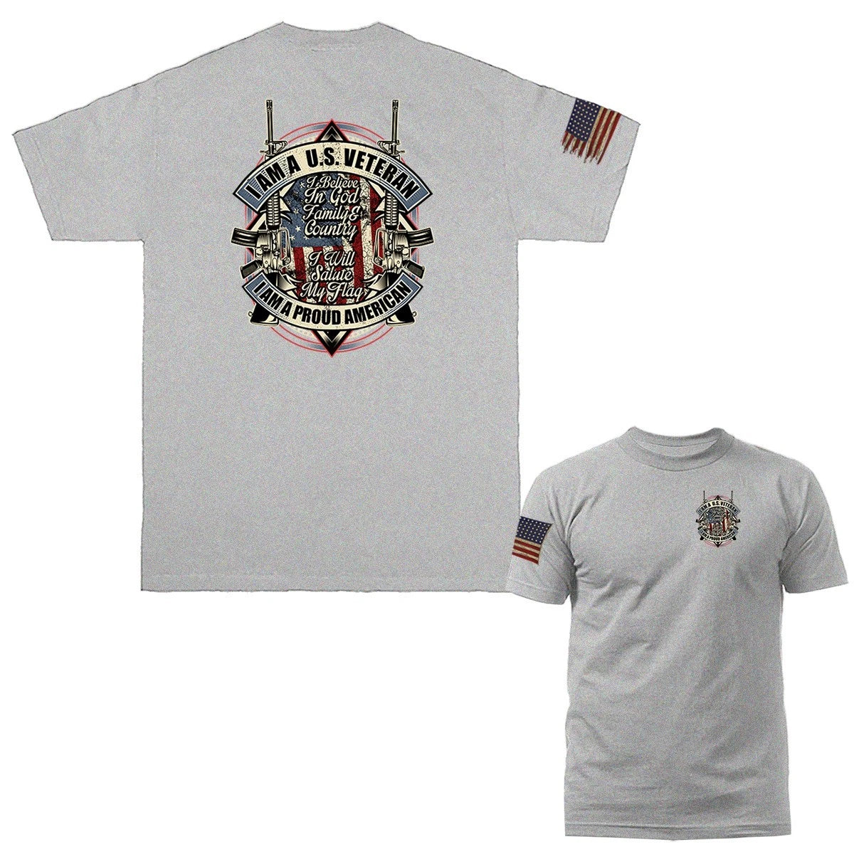 Proud American Veteran 2nd Amendment Gun Military Patriotic US Flag T-shirt