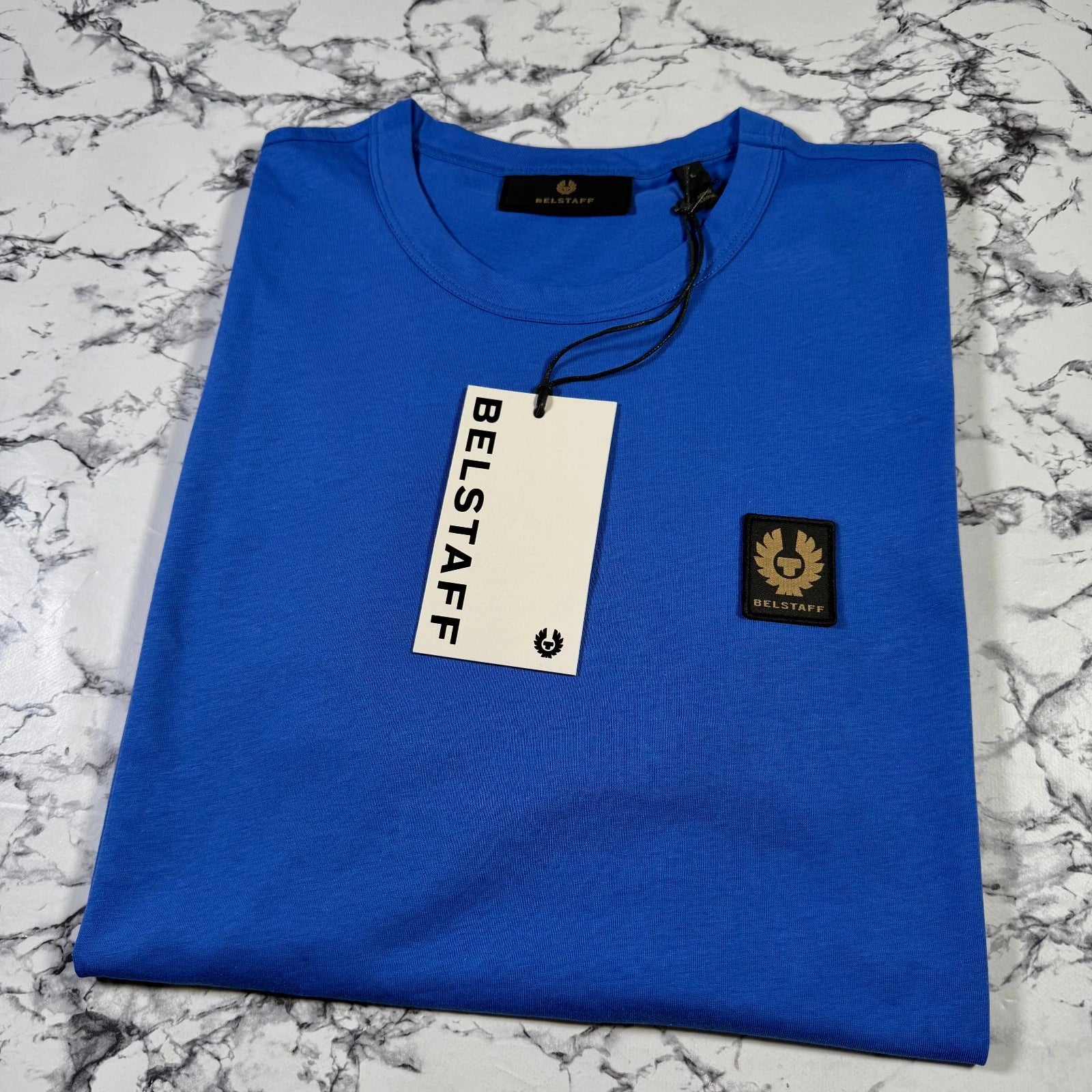 BELSTAFF Mens Cobalt Blue Phoenix Logo T Shirt SIZE LARGE BNWT Authentic