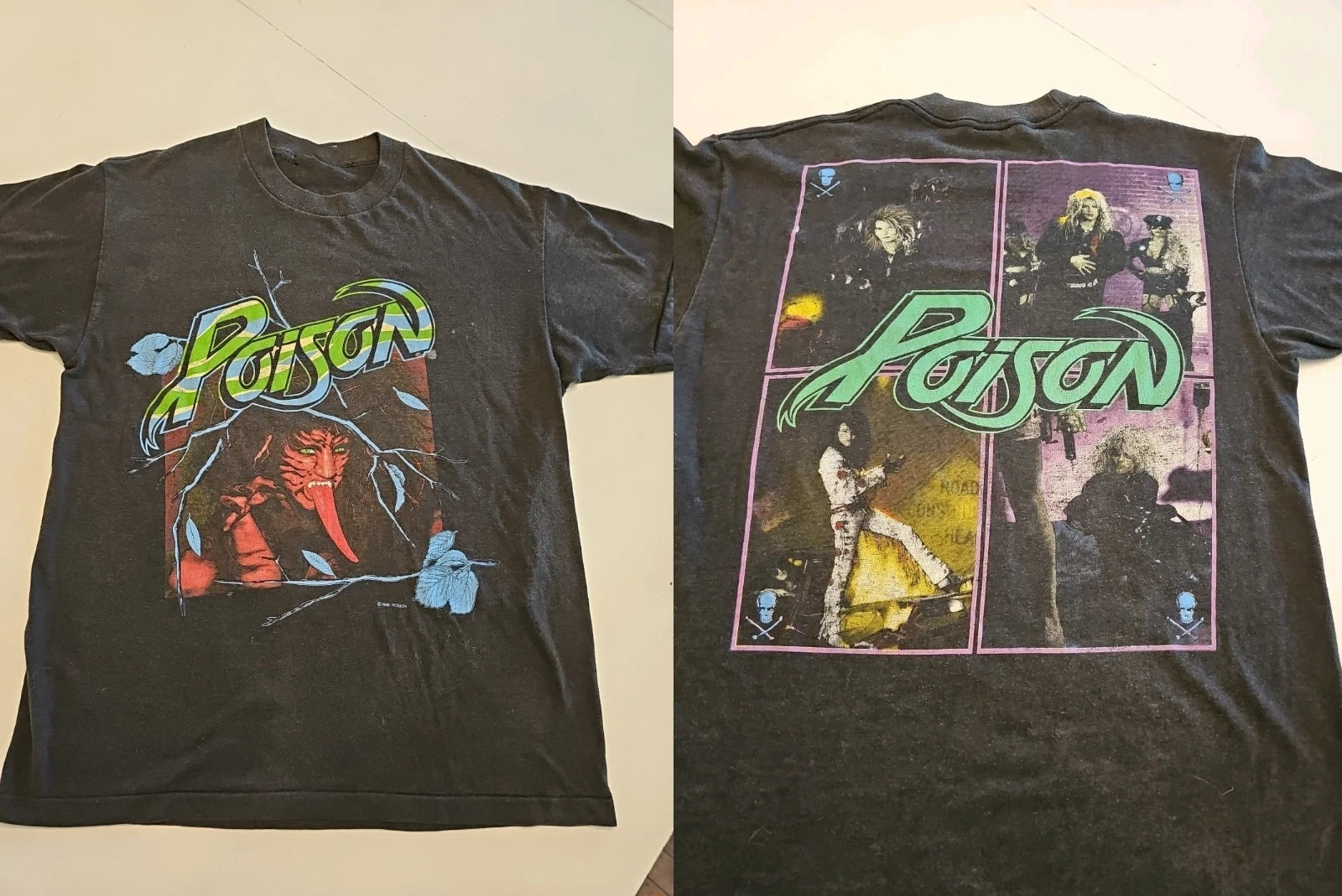 Vintage 1988 Poison Shirt Adult Black Band Metal Music Concert 80s