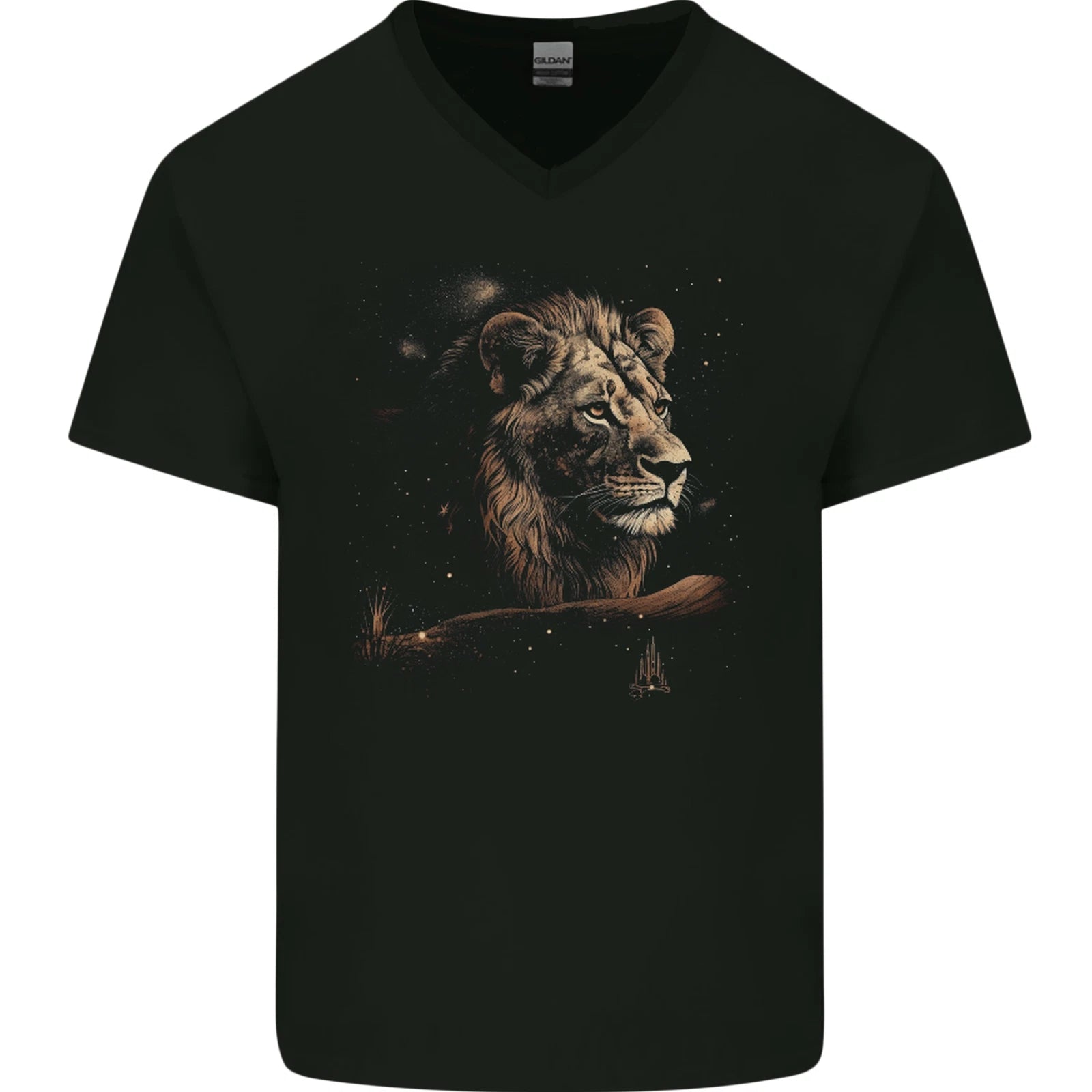 A Pensive Lion in the Desert Mens V-Neck Cotton T-Shirt
