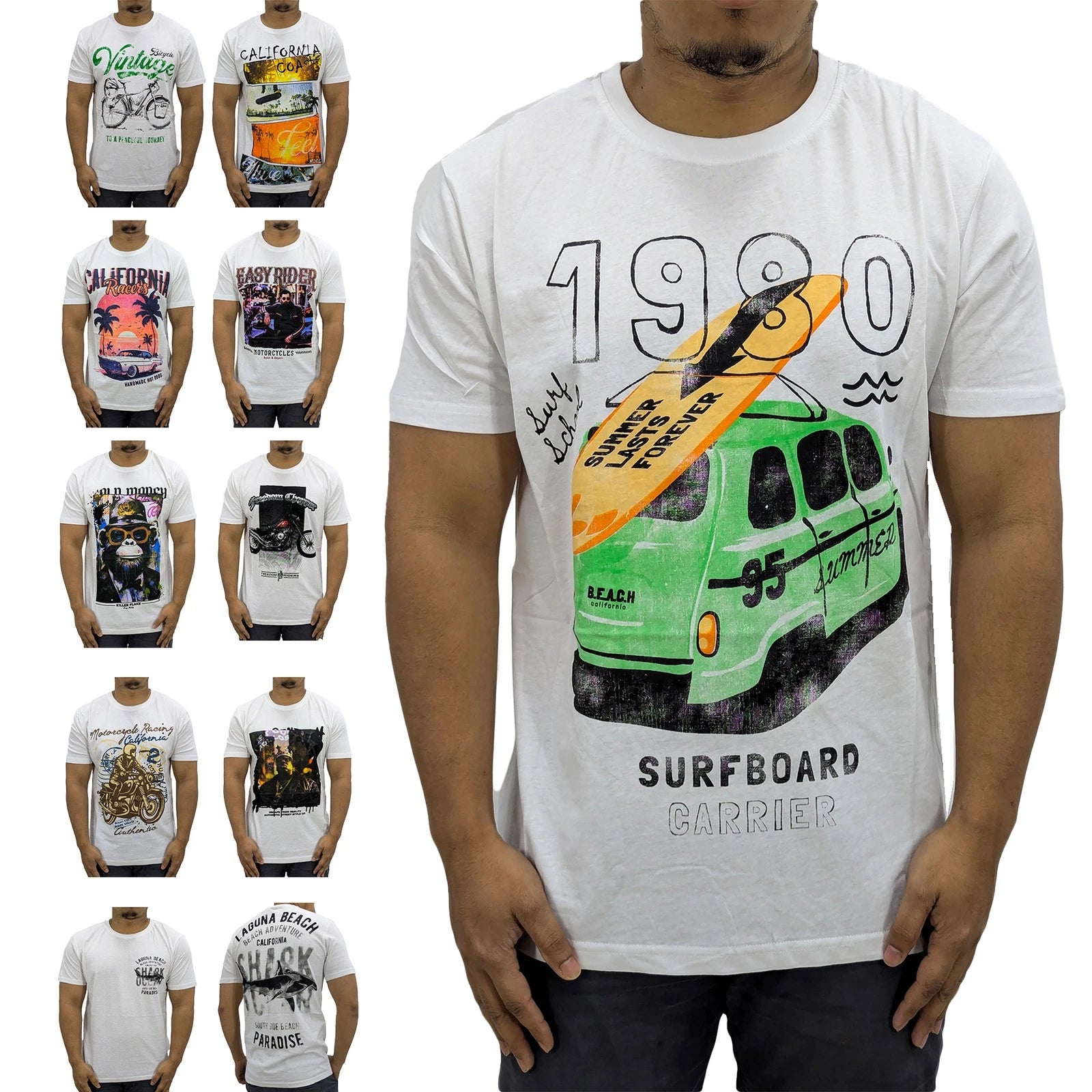 NEW Mens Printed T Shirts Short Sleeve Crew Neck 100% Soft Cotton Beach Tee