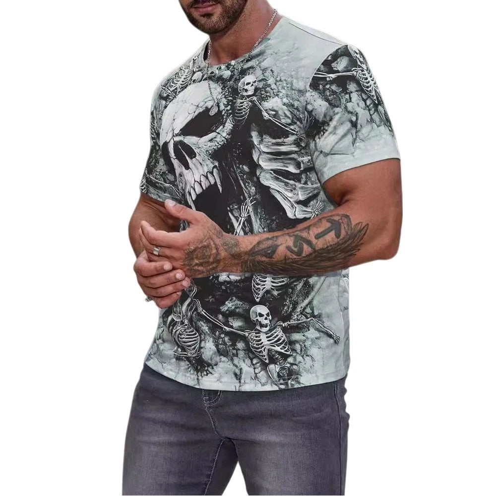 Street Style Skull Print T Shirt for Men Polyester Loose Breathable Fit