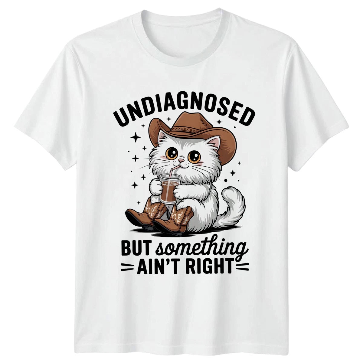 Undiagnosed But Something Aint Right T-Shirt Cowboy Cat Humor Birthday Gift