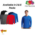 3 & 5PK Fruit of the Loom Mens Long Sleeve T Shirt Cotton Plain Tee T-Shirt Lot