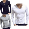 Men's Casual Long Sleeve T Shirt V Neck Solid Color Basic Top for Daily