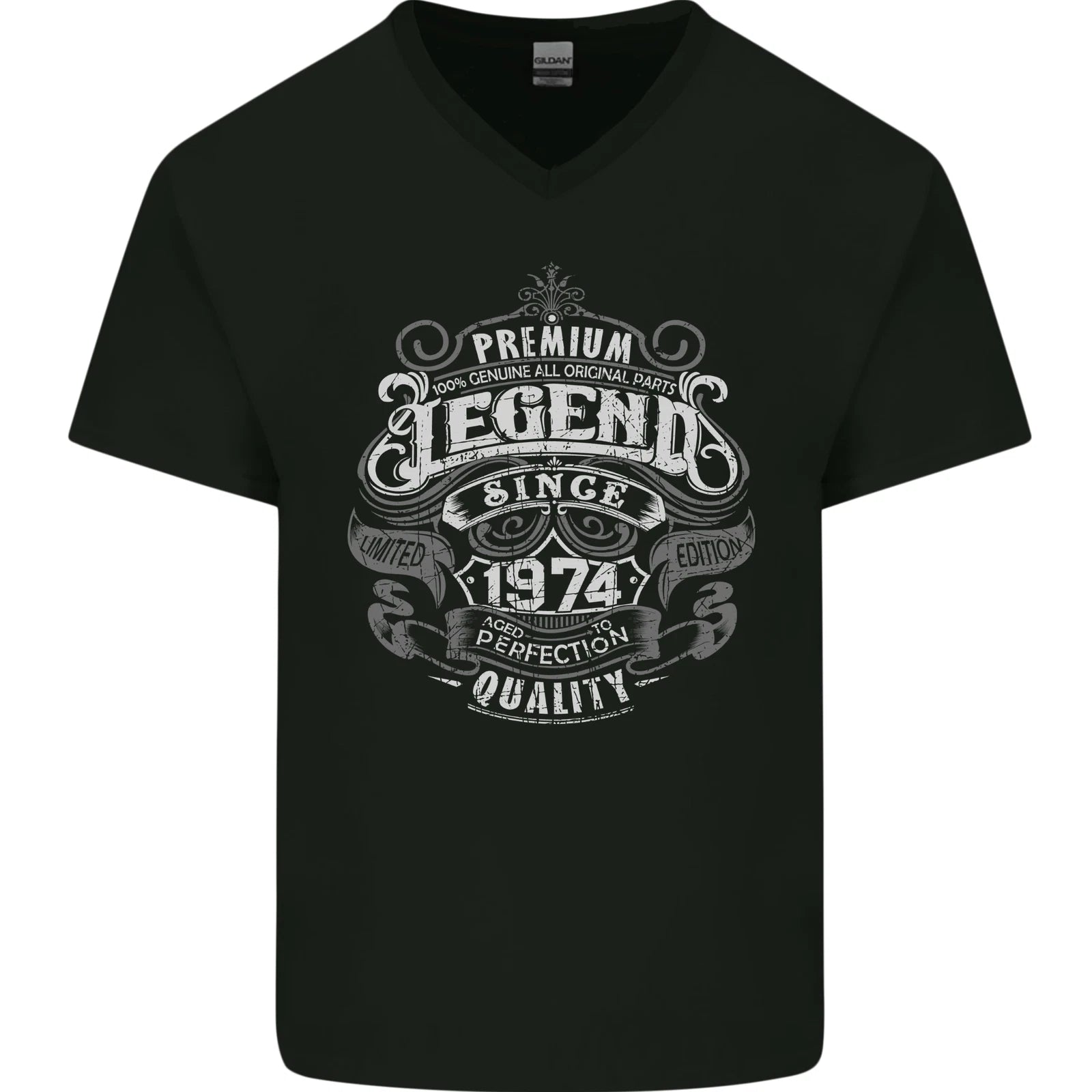 Premium Legend 52nd Birthday 1974 Mens V-Neck Cotton T-Shirt