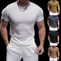 Men Fitness T-shirt Round Neck Sportswear Elastic Fabric Solid Color Pattern