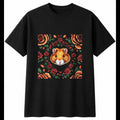 Detailed Syrian Hamster with Roses Cute Mens T-Shirt Black 100% Cotton Kawaii