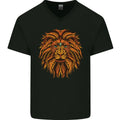 Mandala Art Lion Mens V-Neck Cotton T-Shirt