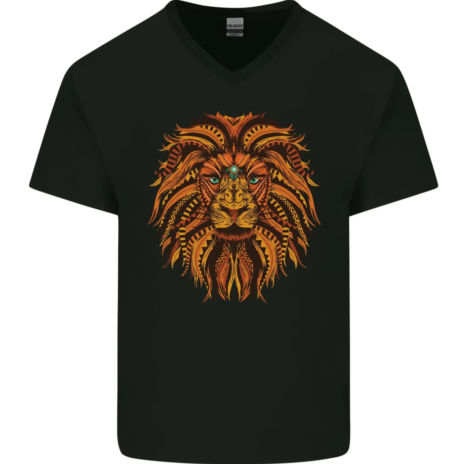 Mandala Art Lion Mens V-Neck Cotton T-Shirt