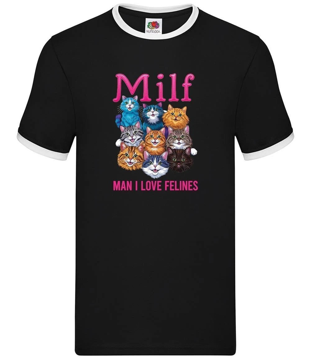 Man I Love Felines MILF - Mens Ringer - Cat Cats Kitten love Cute Funny Crazy