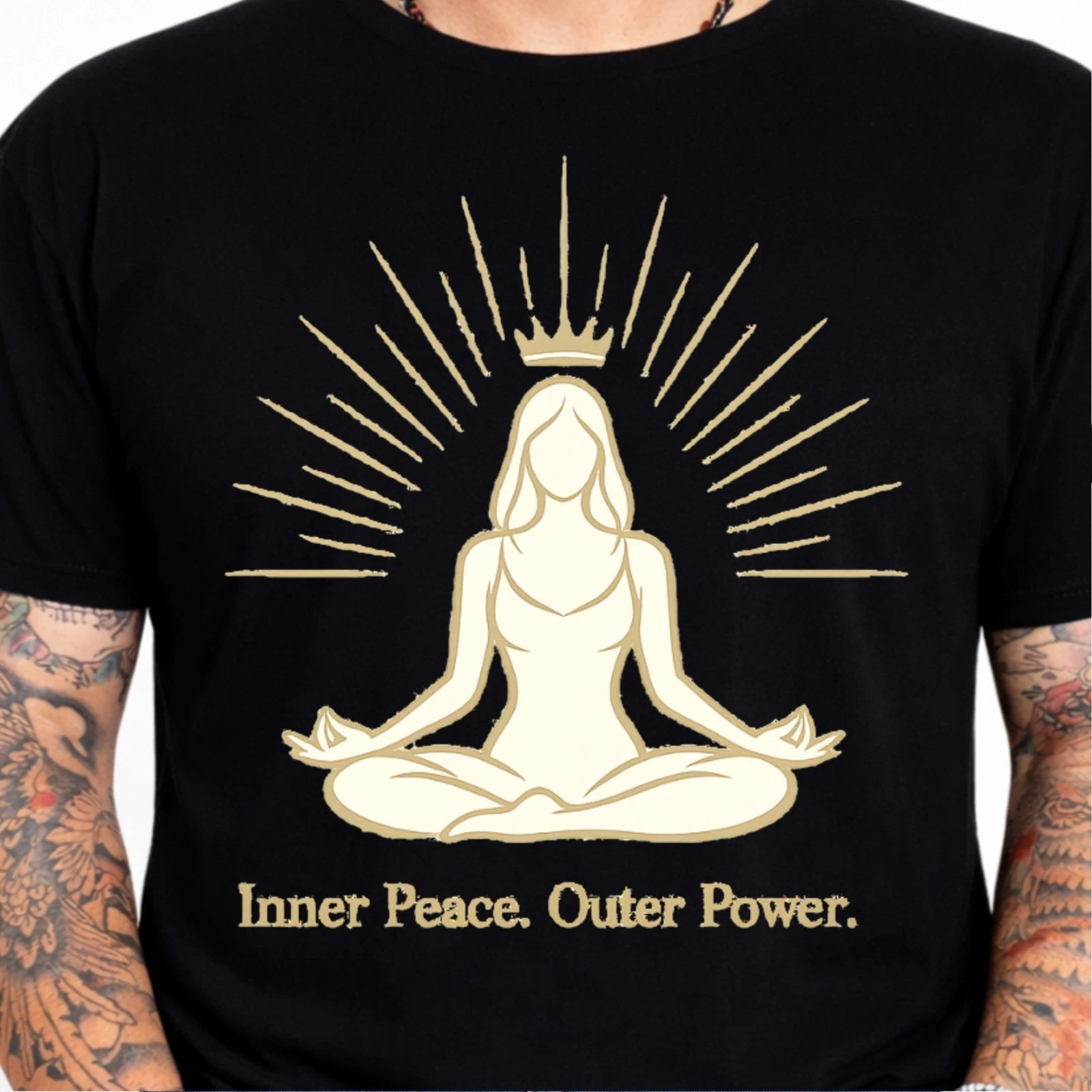 Inner Peace Outer Power Meditating Woman Yoga Spiritual Mindfulness T-Shirt.