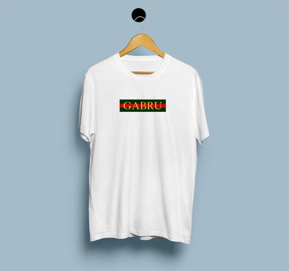 Gabru Printed T-Shirt Graphic White Half Sleeves Round Neck Polyester Tee's Wear