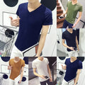 Men Short Sleeve V Neck Tshirts Casual Loose Fit Solid Pullover Top Tees