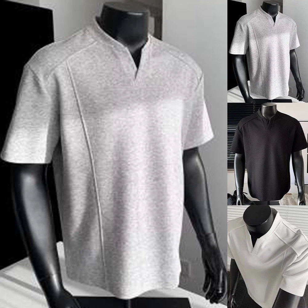 Oversized Casual Men's V Neck T-Shirt Short Sleeve Polyester 90% Spandex 10%