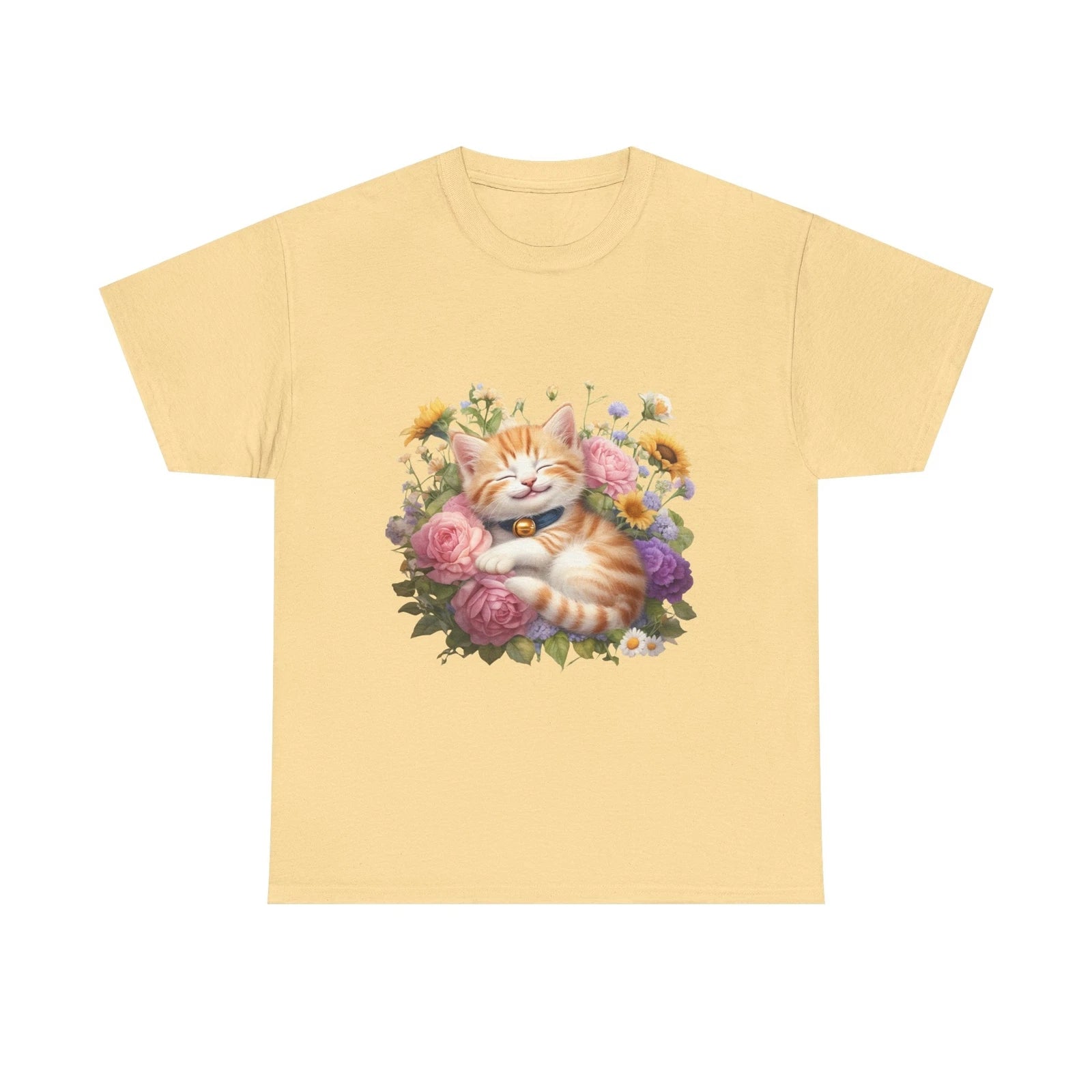 Floral Cat Tee, Cute Cat Shirt Unisex Heavy Cotton Tee Cute Gift for Cat Lovers