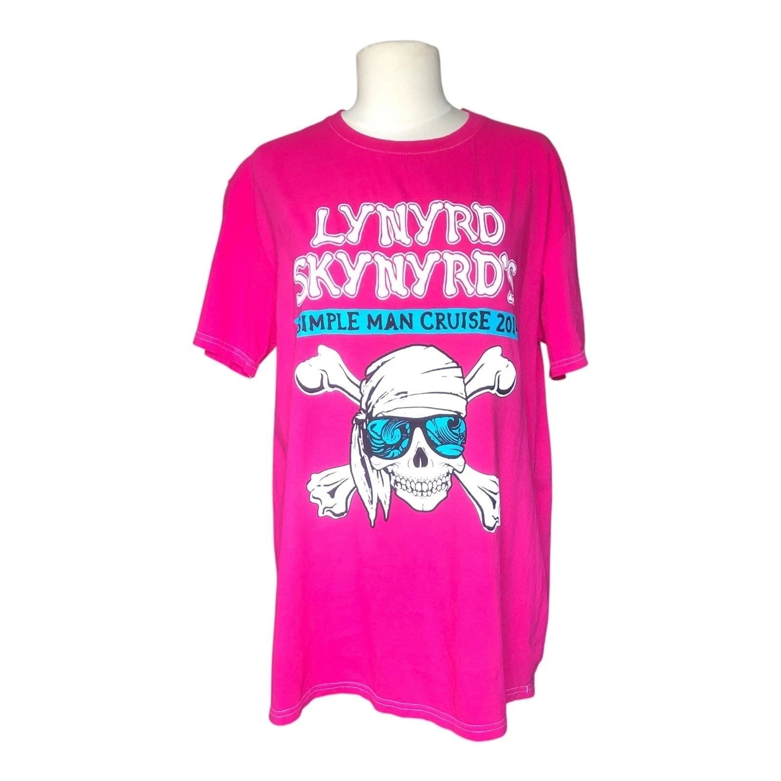 Lynyrd Skynyrd Simple Man Cruise 2014 Graphic T-Shirt Pink Crew Neck Medium NWOT