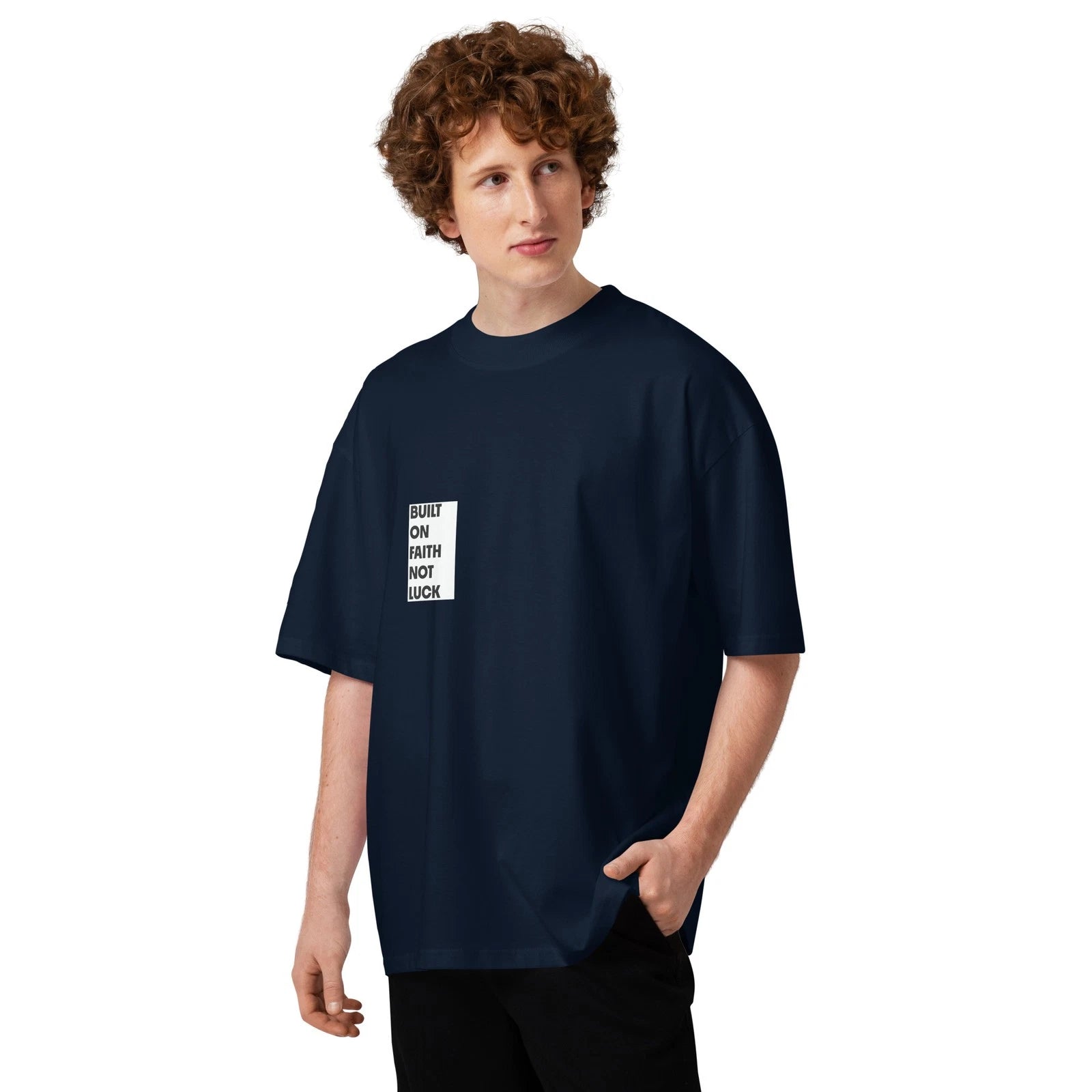 Navy Man Cross Unisex organic oversized high neck t-shirt