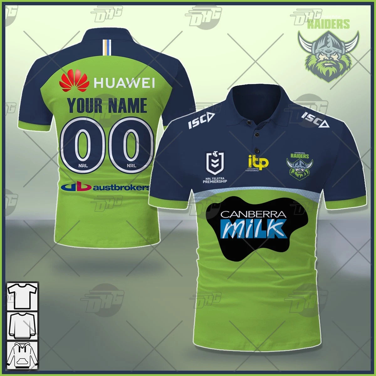 NRL Canberra Raiders Custom Name Number 2021 Home Jersey Polo Shirt