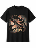 Koi Carp Ink Art Fish Sea Ocean Mens T-Shirt Black 100% Cotton Diving Xmas