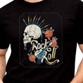 Rock N Roll Skull Rose Guitar Graphic T-Shirt Vintage Biker Tee Tattoo Style