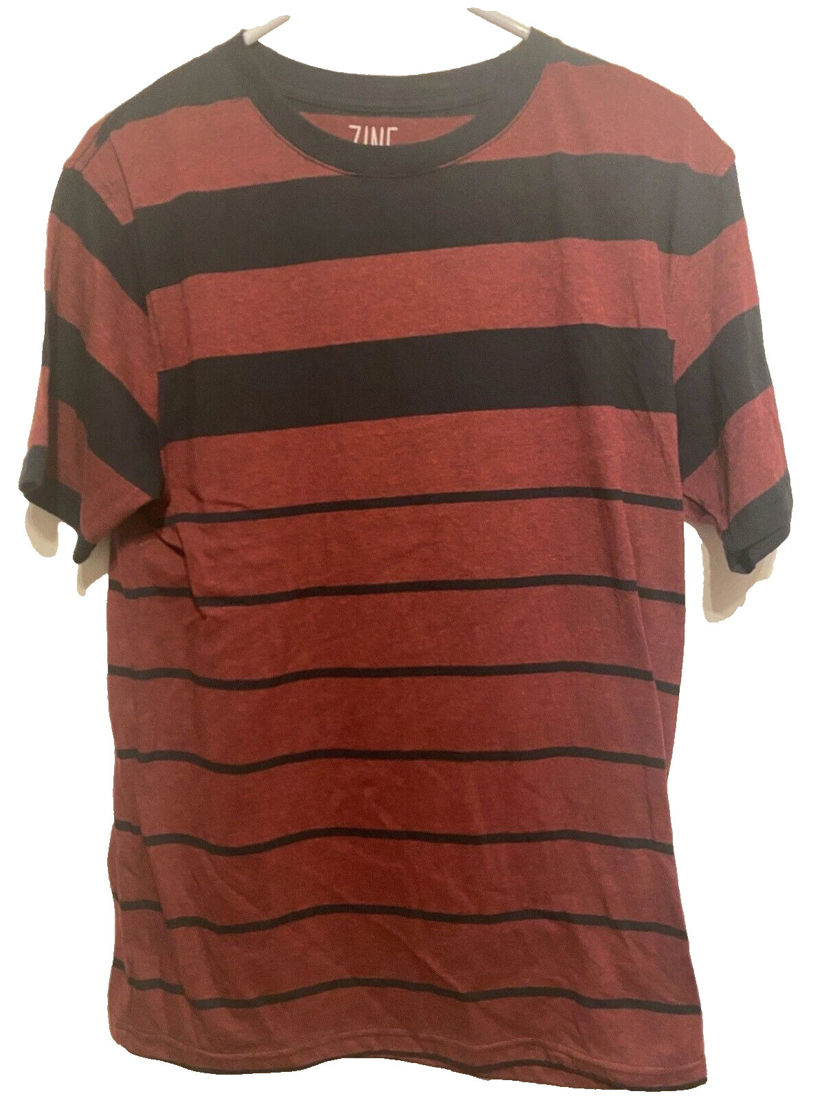 Zine Mens T Shirt Medium NWOT Short Sleeve Red / Blue Striped Cotton Polyester