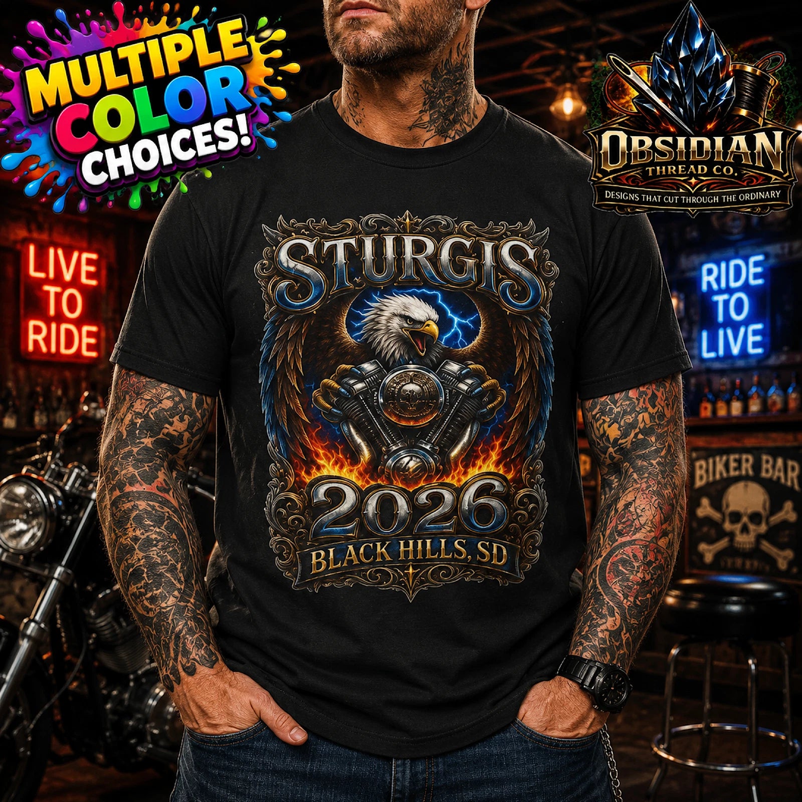 Sturgis 2026 Shirt Eagle V Twin Engine Black Hills SD Motorcycle Rally Biker