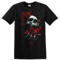 Skull Rose Skeleton Gothic Horror T Shirt w/ Red Floral Art Graphic Tee Design