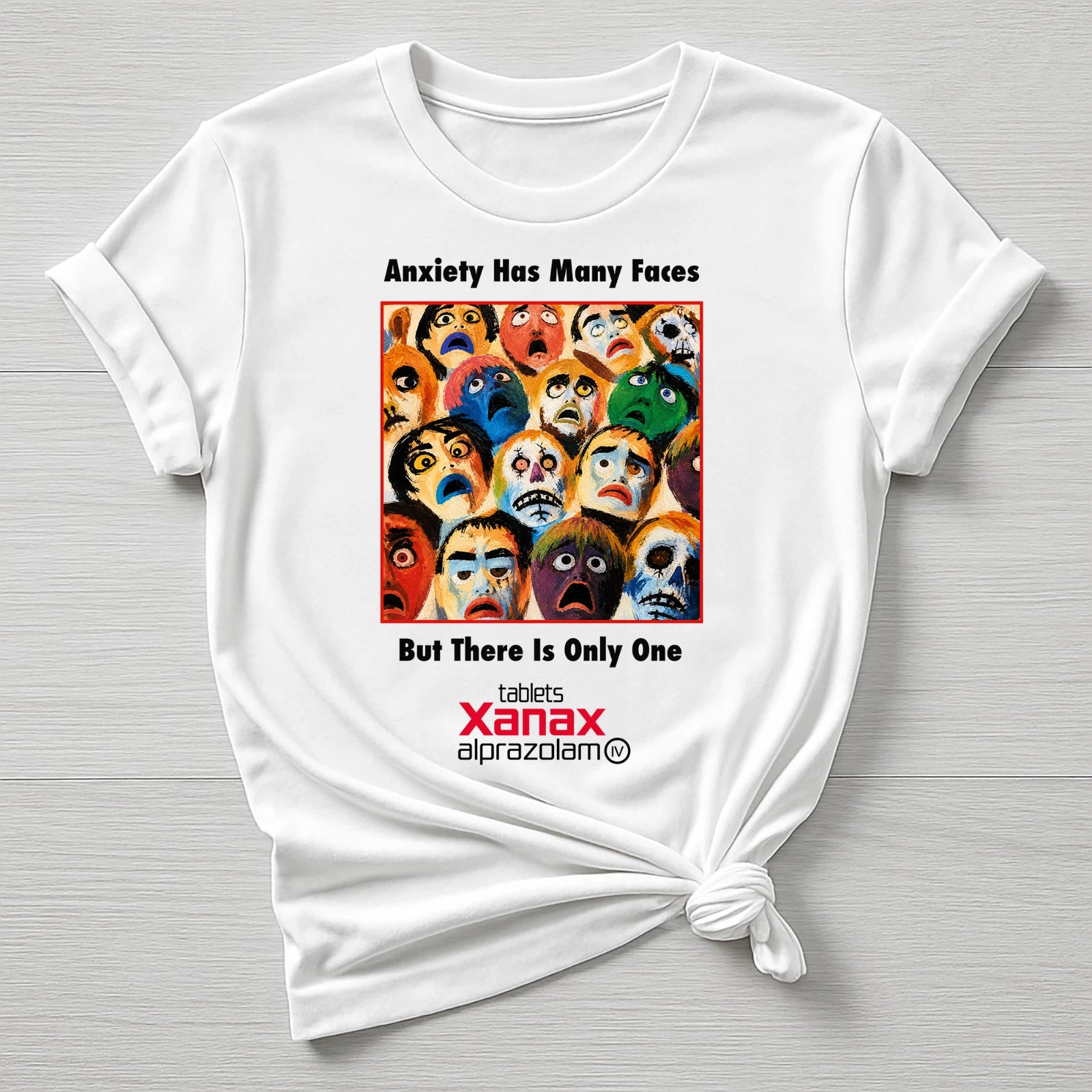 Music T-Shirt : Anxiety Has Many Faces Xanax Design, Gildan Softstyle