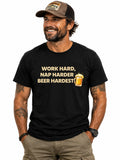 Work Hard Nap Harder Beer Hardest T-Shirt | Funny Beer Emoji Tee