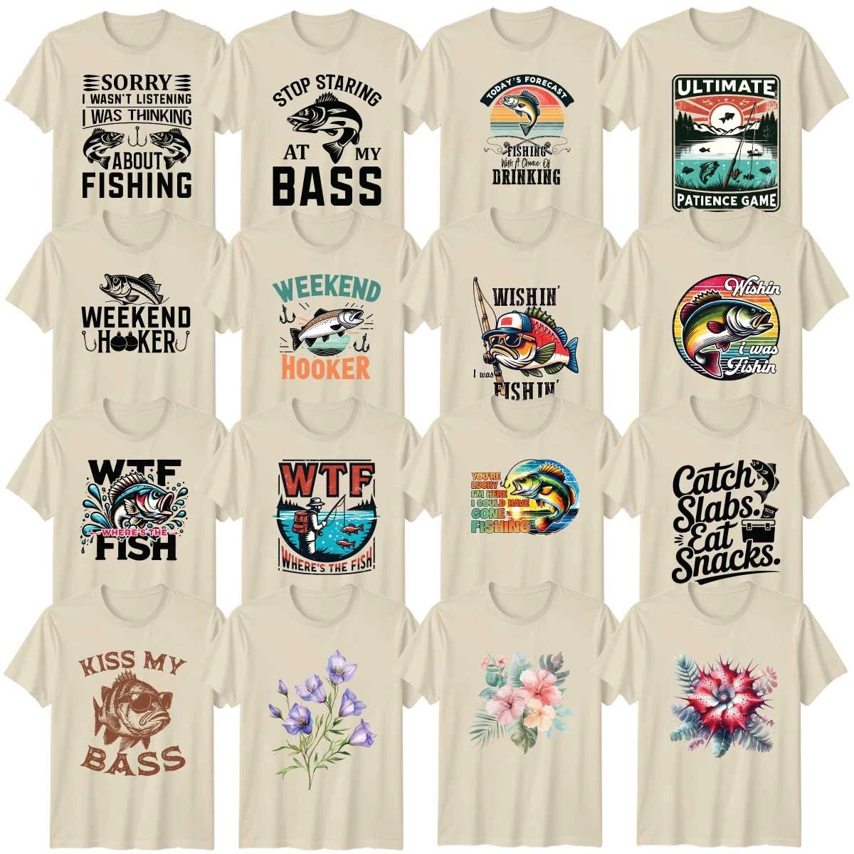 Funny Fishing Food Floral Adult T-Shirt Angler Birthday Gift