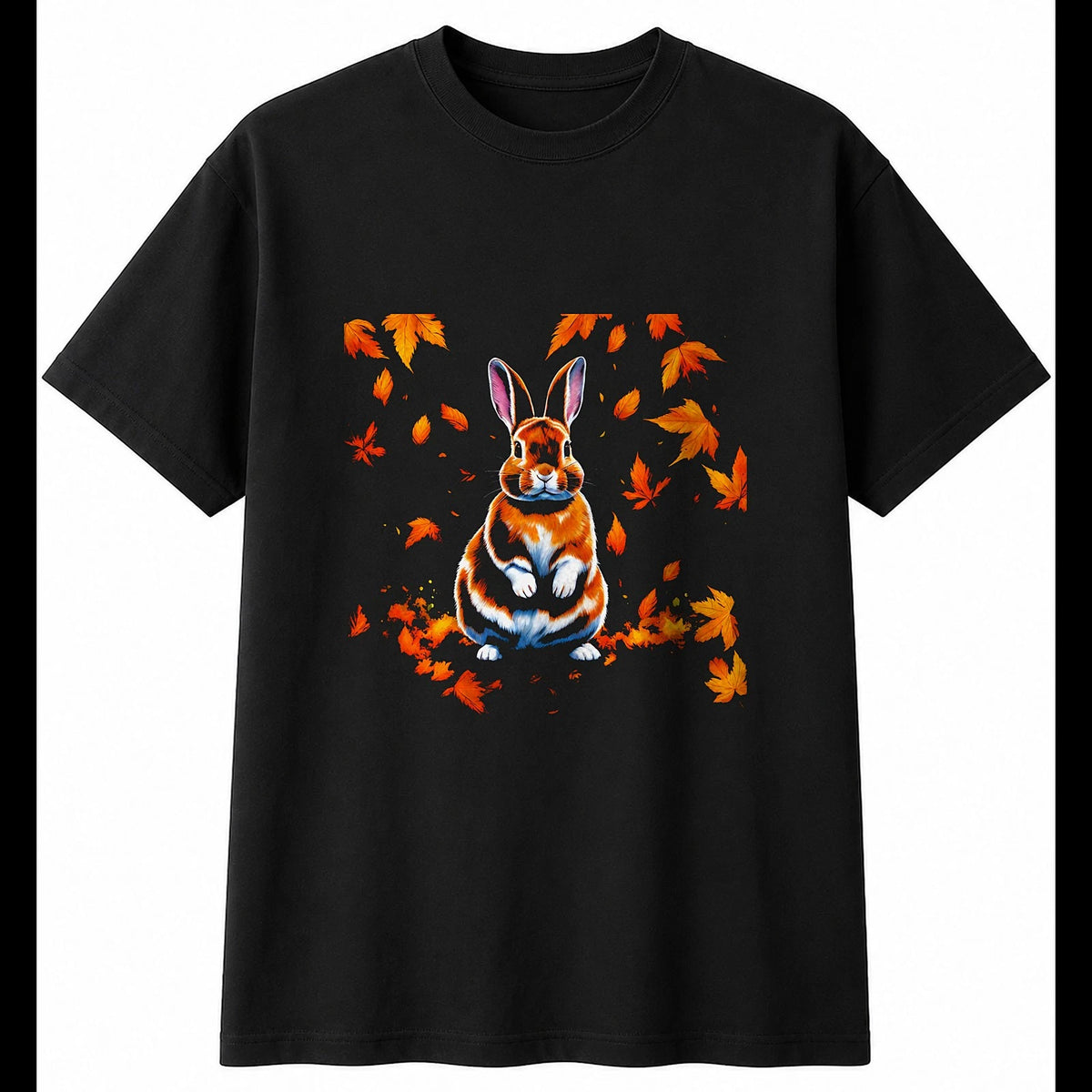 Psychedelic Netherland Dwarf Rabbit in Autumn Cute Mens T-Shirt Black Kawaii